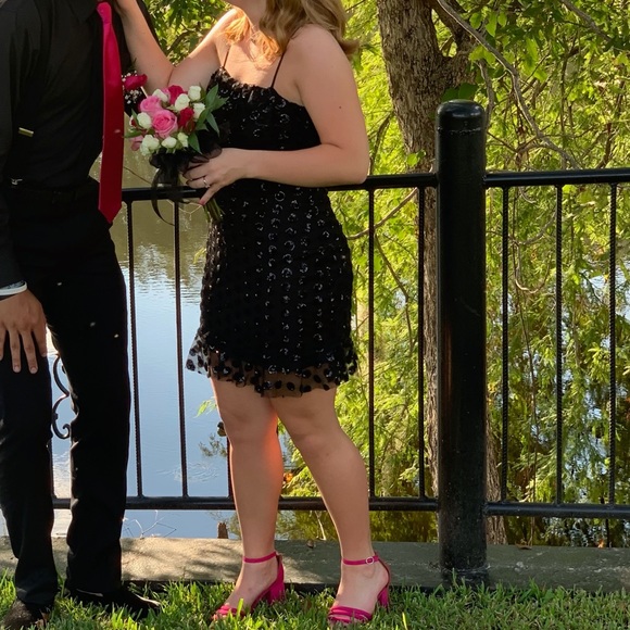 Trixxi | Juniors Black Sequined Flounce Mini Dress - Picture 3 of 6